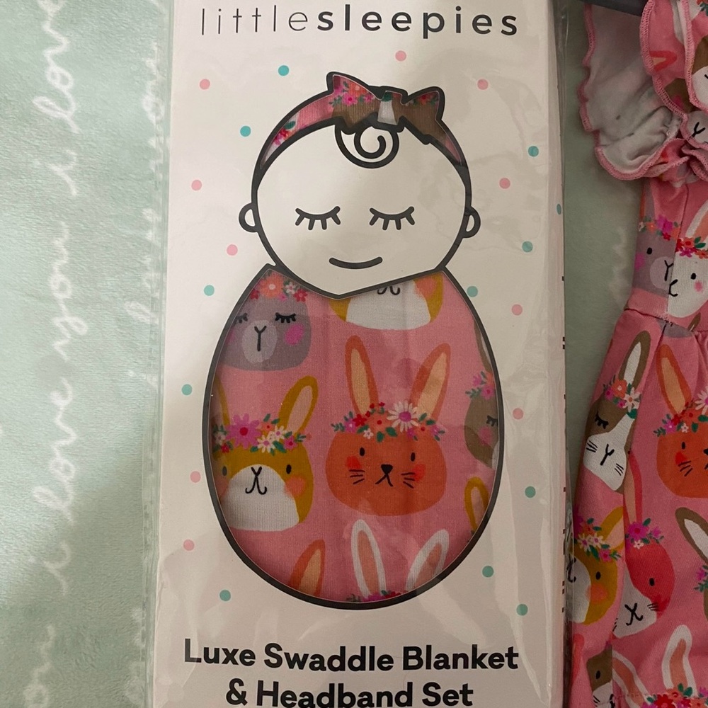 Little Sleepies boho bunnies swaddle and bow